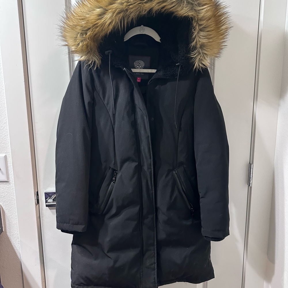 Vince Camuto Black Puffer Coat with Faux Fur Hood